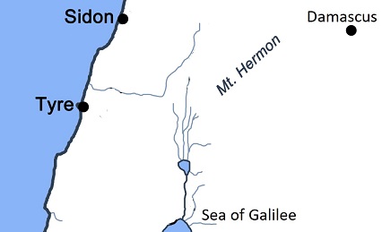 Map showing location of Mount Hermon