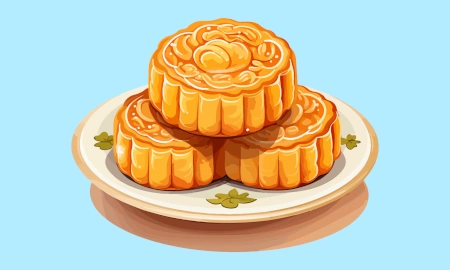Three mooncakes on a small plate