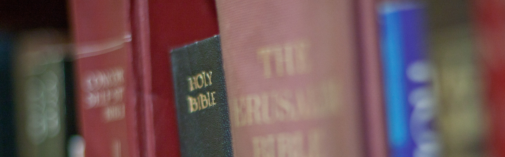 Bible on bookshelf among other books